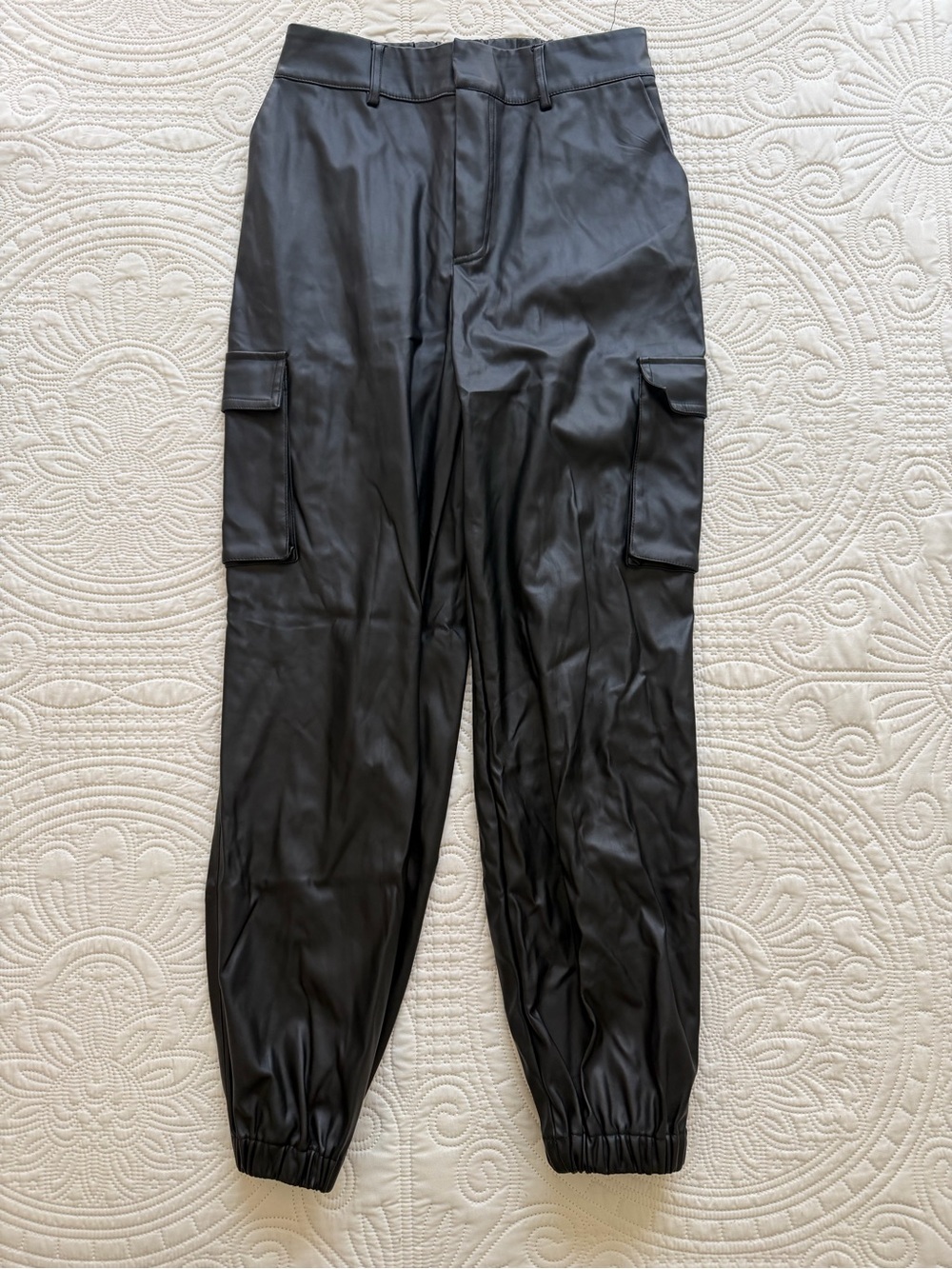 Windsor Black Matte Faux Leather Cargo Jogger Pants